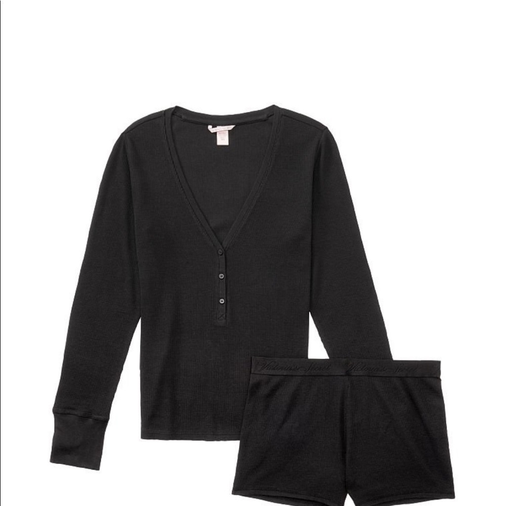 NWT Victoria secret pajama set (thermal) ALL BLACK XL - Picture 1 of 12